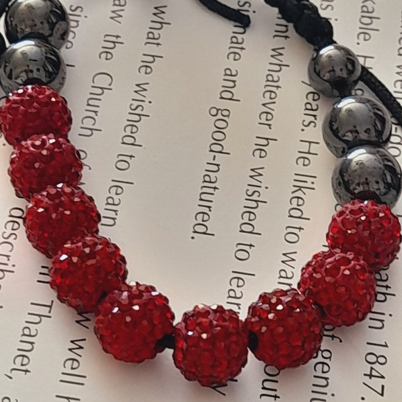 Shamballa Red Crystal And Black cord Bracelet - Picture 4 of 5